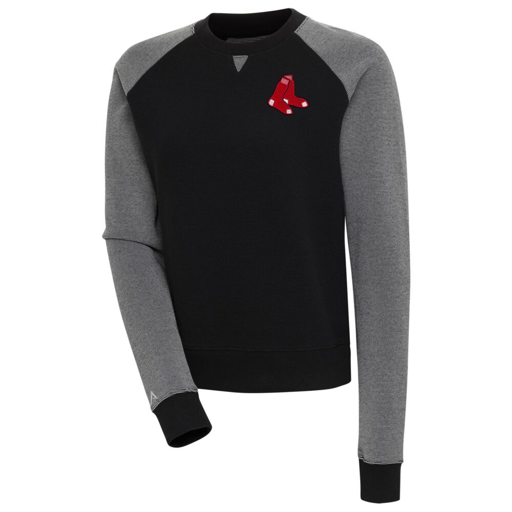 Women's Boston Red Sox  Antigua Black/White Flier Bunker Tri-Blend Pullover Sweatshirt