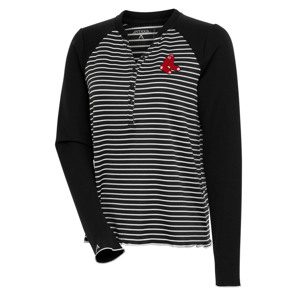 Women's Boston Red Sox  Antigua Black/White Maverick Henley Long Sleeve T-Shirt