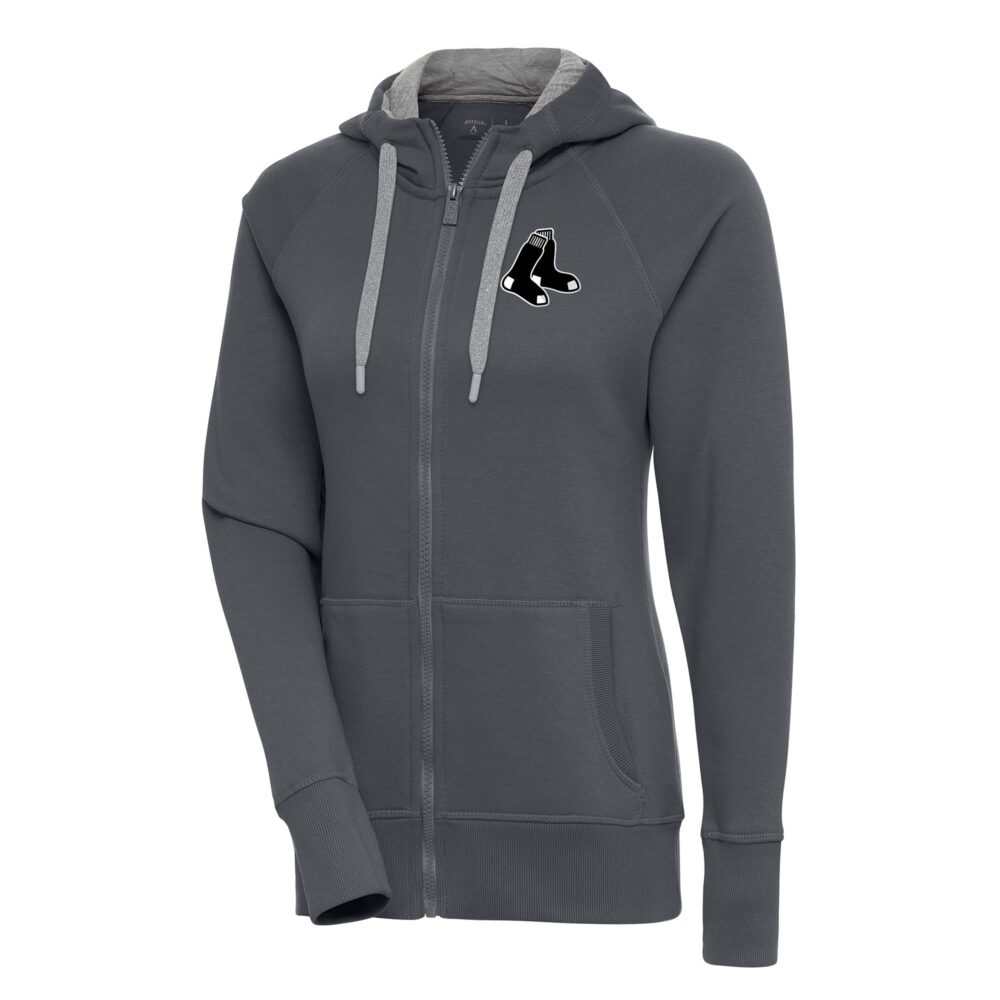 Women's Boston Red Sox  Antigua Charcoal Brushed Metallic Victory Full-Zip Hoodie