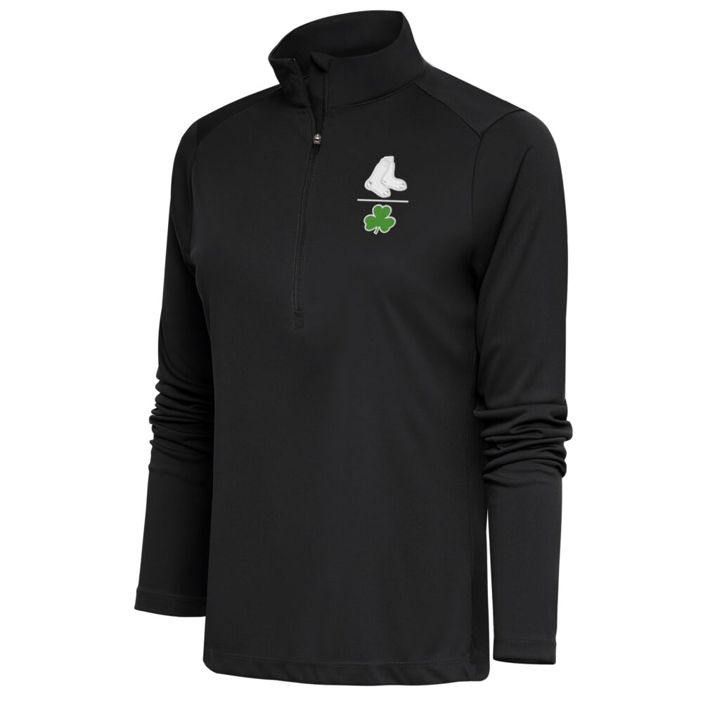 Women's Boston Red Sox  Antigua Charcoal Shamrock Tribute Half-Zip Pullover Top
