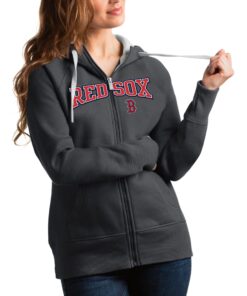Women's Boston Red Sox Antigua Charcoal Team Logo Victory Full-Zip Hoodie