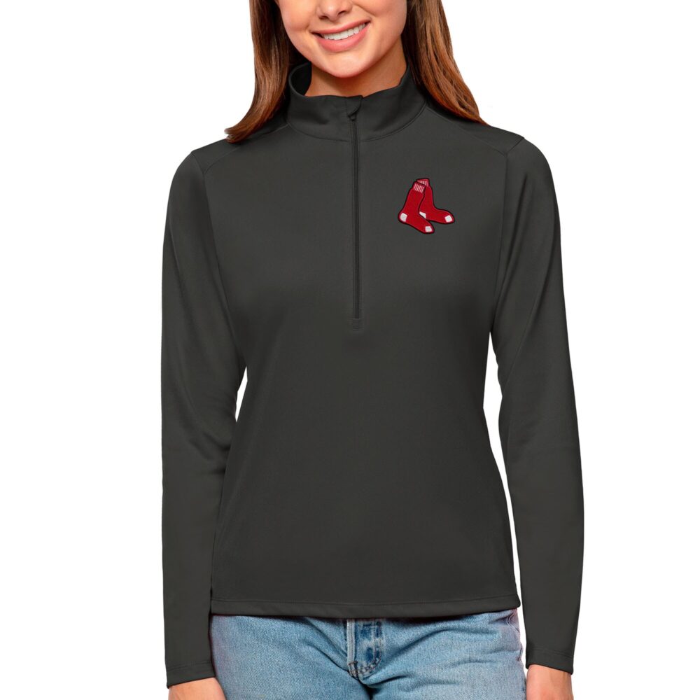Women's Boston Red Sox Antigua Charcoal Tribute Quarter-Zip Pullover Top