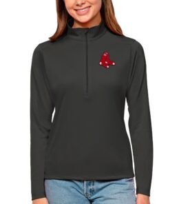 Women's Boston Red Sox Antigua Charcoal Tribute Quarter-Zip Pullover Top