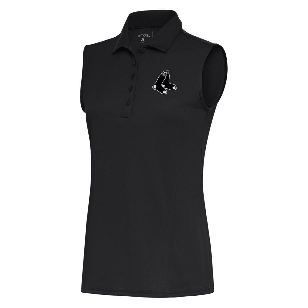 Women's Boston Red Sox  Antigua Gray Brushed Metallic Sleeveless Tribute Polo