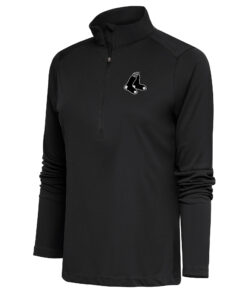 Women's Boston Red Sox  Antigua Gray Brushed Metallic Tribute Half-Zip Pullover Top