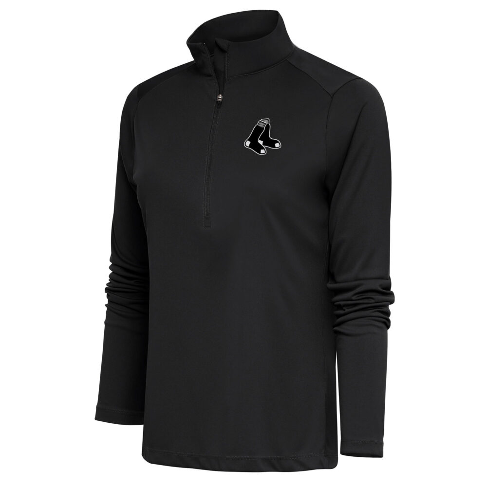 Women's Boston Red Sox  Antigua Gray Brushed Metallic Tribute Half-Zip Pullover Top
