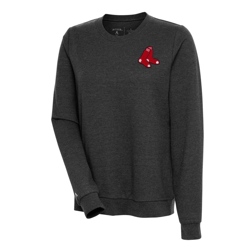 Women's Boston Red Sox Antigua Heather Black Action Crewneck Pullover Sweatshirt