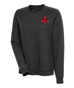 Women's Boston Red Sox Antigua Heather Black Action Crewneck Pullover Sweatshirt