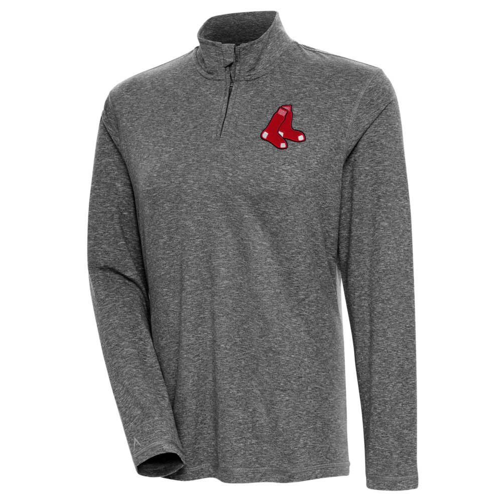 Women's Boston Red Sox  Antigua Heather Black Confront Quarter-Zip Pullover Top