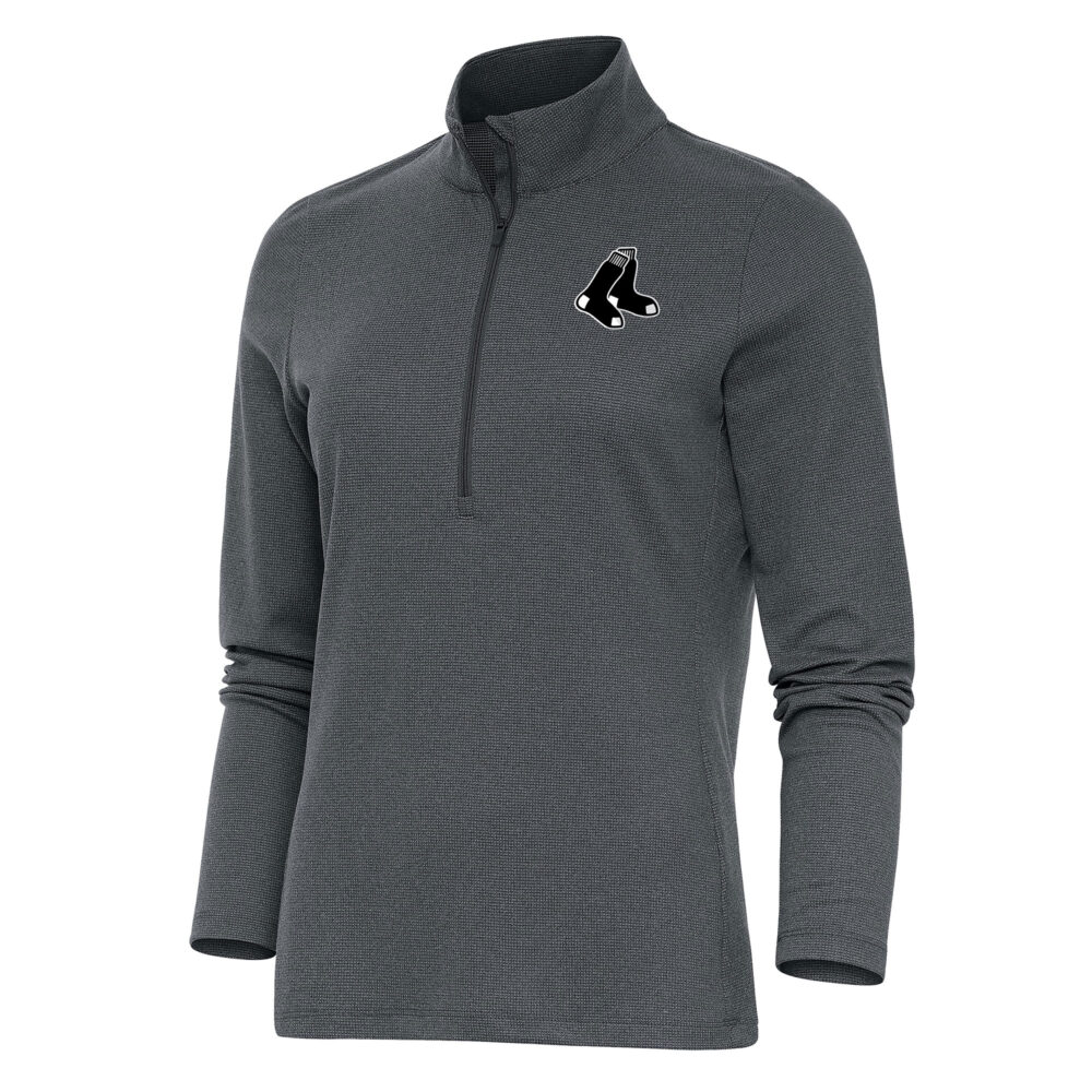 Women's Boston Red Sox  Antigua Heather Charcoal Brushed Metallic Epic Half-Zip Pullover Top