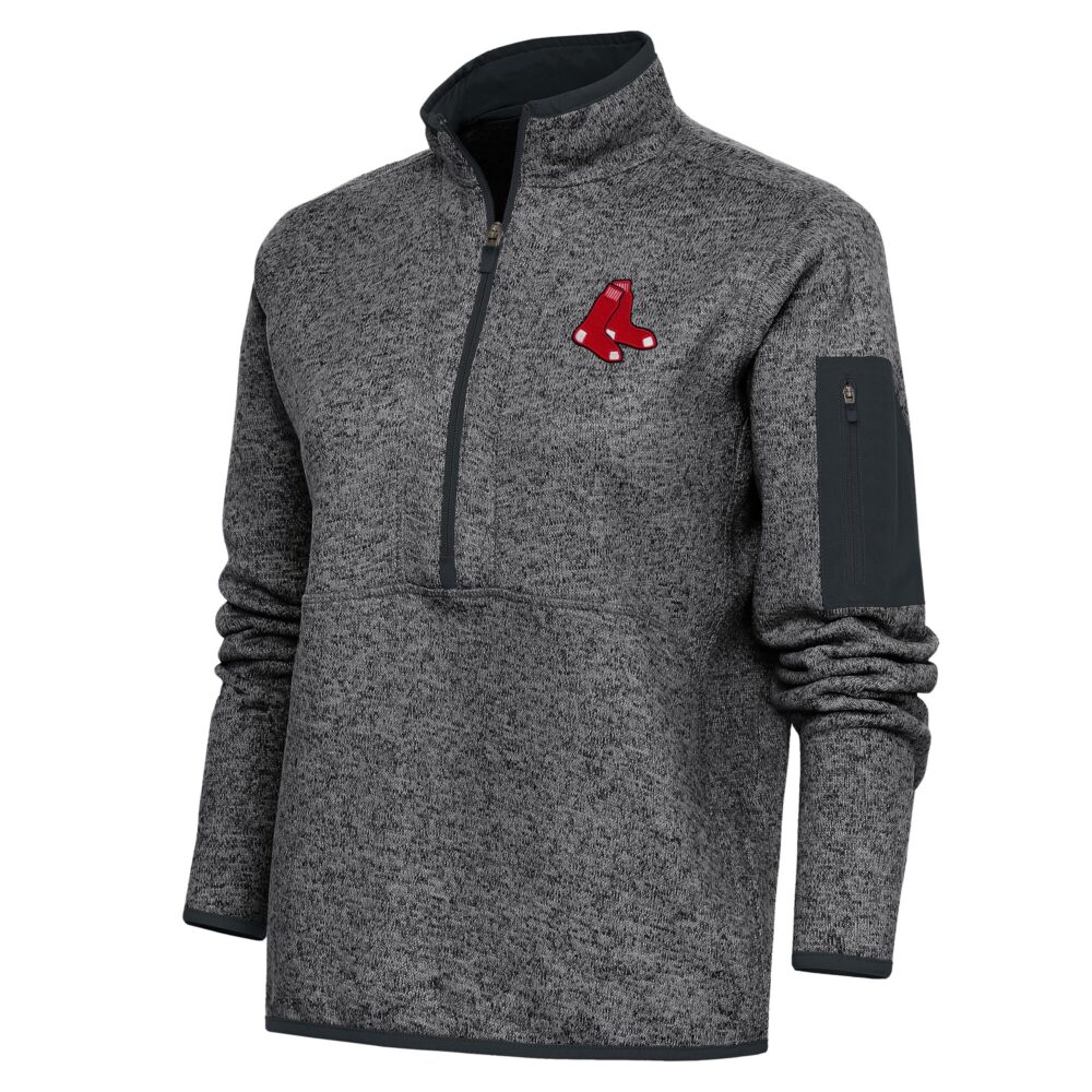 Women's Boston Red Sox Antigua Heather Charcoal Logo Fortune Quarter-Zip Pullover Jacket