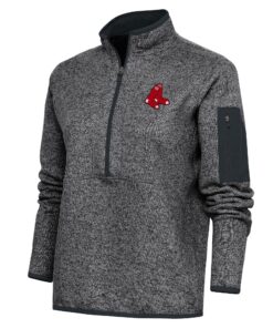 Women's Boston Red Sox Antigua Heather Charcoal Logo Fortune Quarter-Zip Pullover Jacket