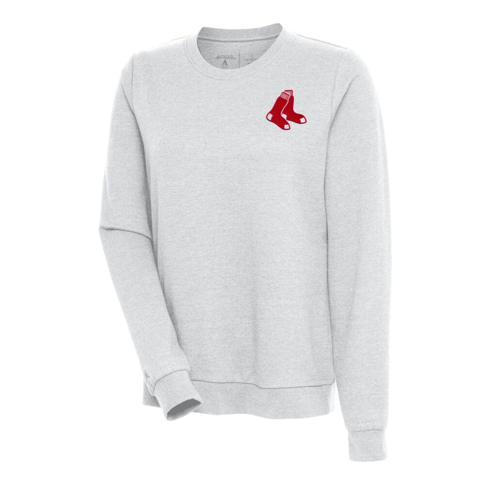 Women's Boston Red Sox Antigua Heather Gray Action Crewneck Pullover Sweatshirt