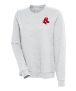 Women's Boston Red Sox Antigua Heather Gray Action Crewneck Pullover Sweatshirt