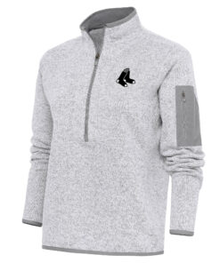 Women's Boston Red Sox  Antigua Heather Gray Brushed Metallic Fortune Half-Zip Pullover Jacket