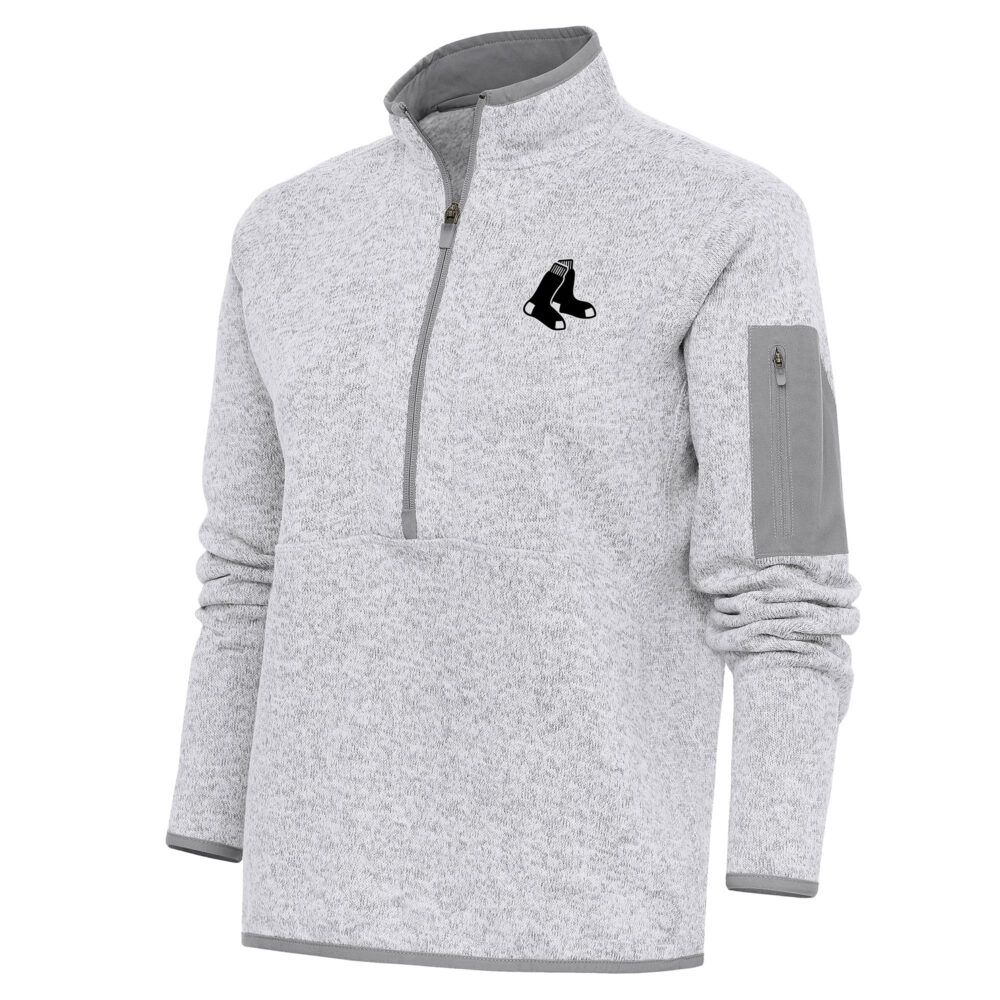 Women's Boston Red Sox  Antigua Heather Gray Brushed Metallic Fortune Half-Zip Pullover Jacket