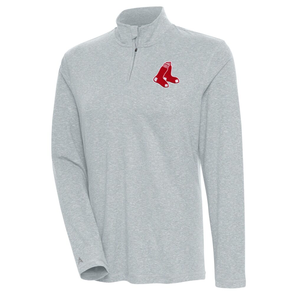 Women's Boston Red Sox  Antigua Heather Gray Confront Quarter-Zip Pullover Top