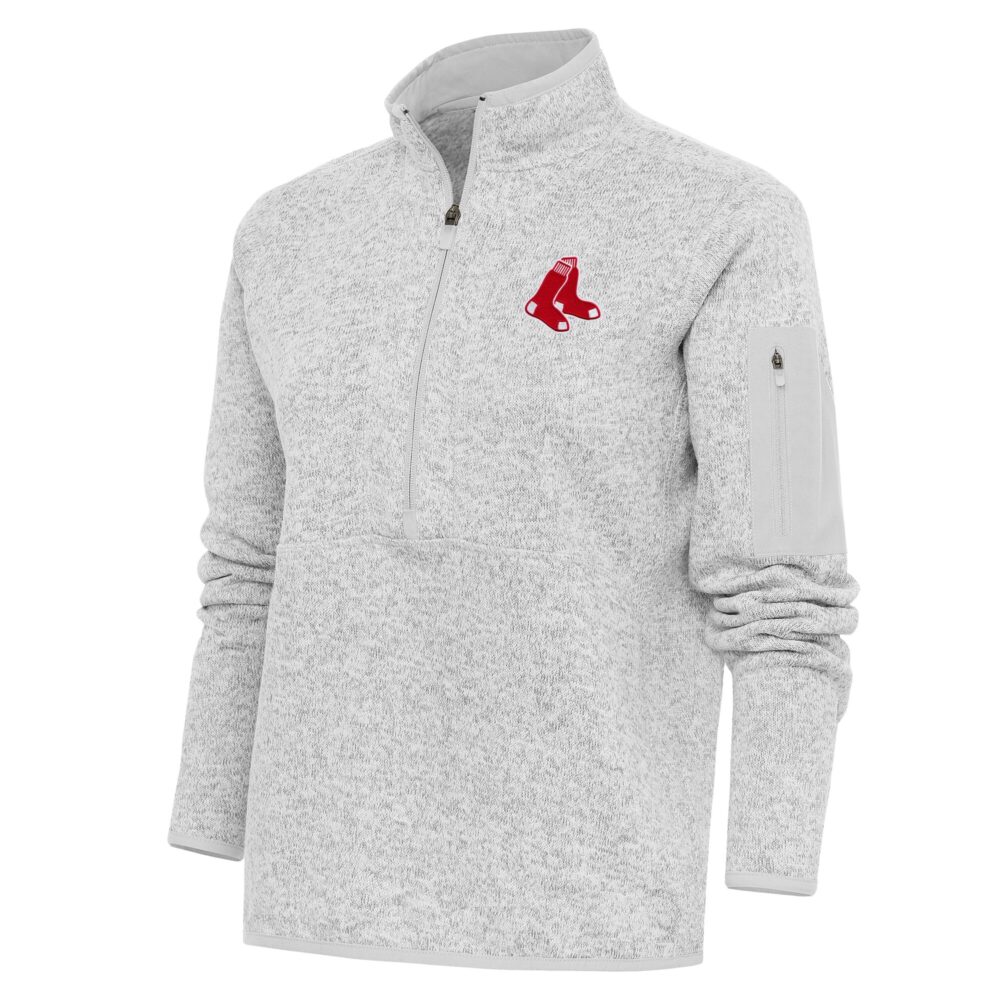 Women's Boston Red Sox Antigua Heather Gray Logo Fortune Quarter-Zip Pullover Jacket