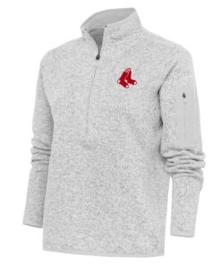 Women's Boston Red Sox Antigua Heather Gray Logo Fortune Quarter-Zip Pullover Jacket