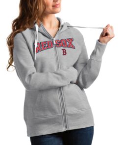 Women's Boston Red Sox Antigua Heather Gray Team Logo Victory Full-Zip Hoodie