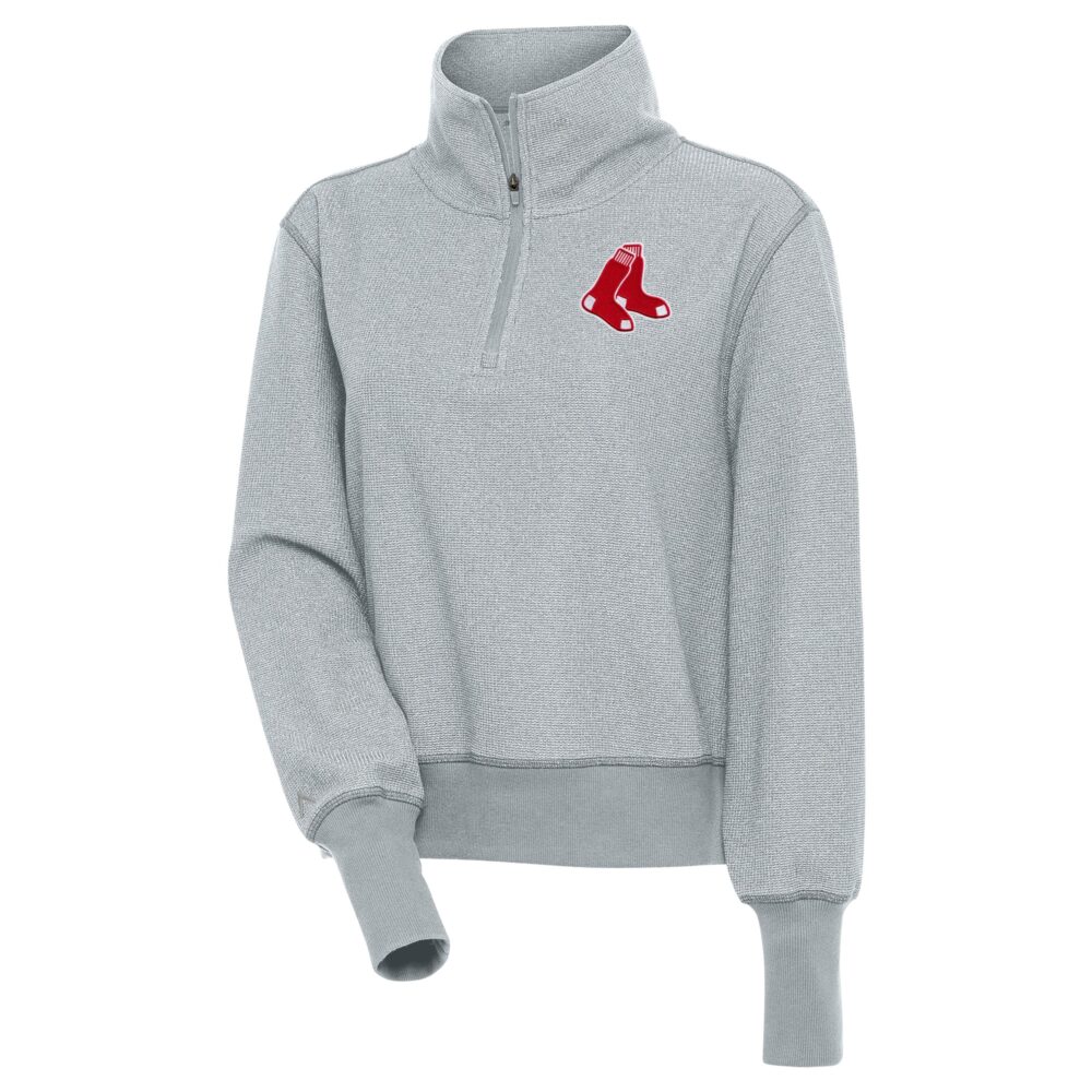 Women's Boston Red Sox  Antigua Heather Gray Upgrade Half-Zip Pullover Top
