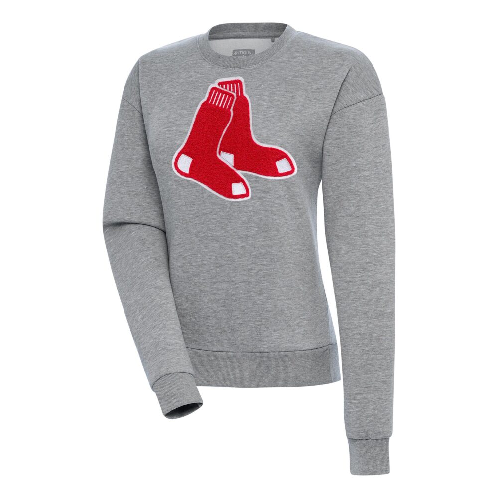 Women's Boston Red Sox  Antigua Heather Gray Victory Chenille Pullover Sweatshirt