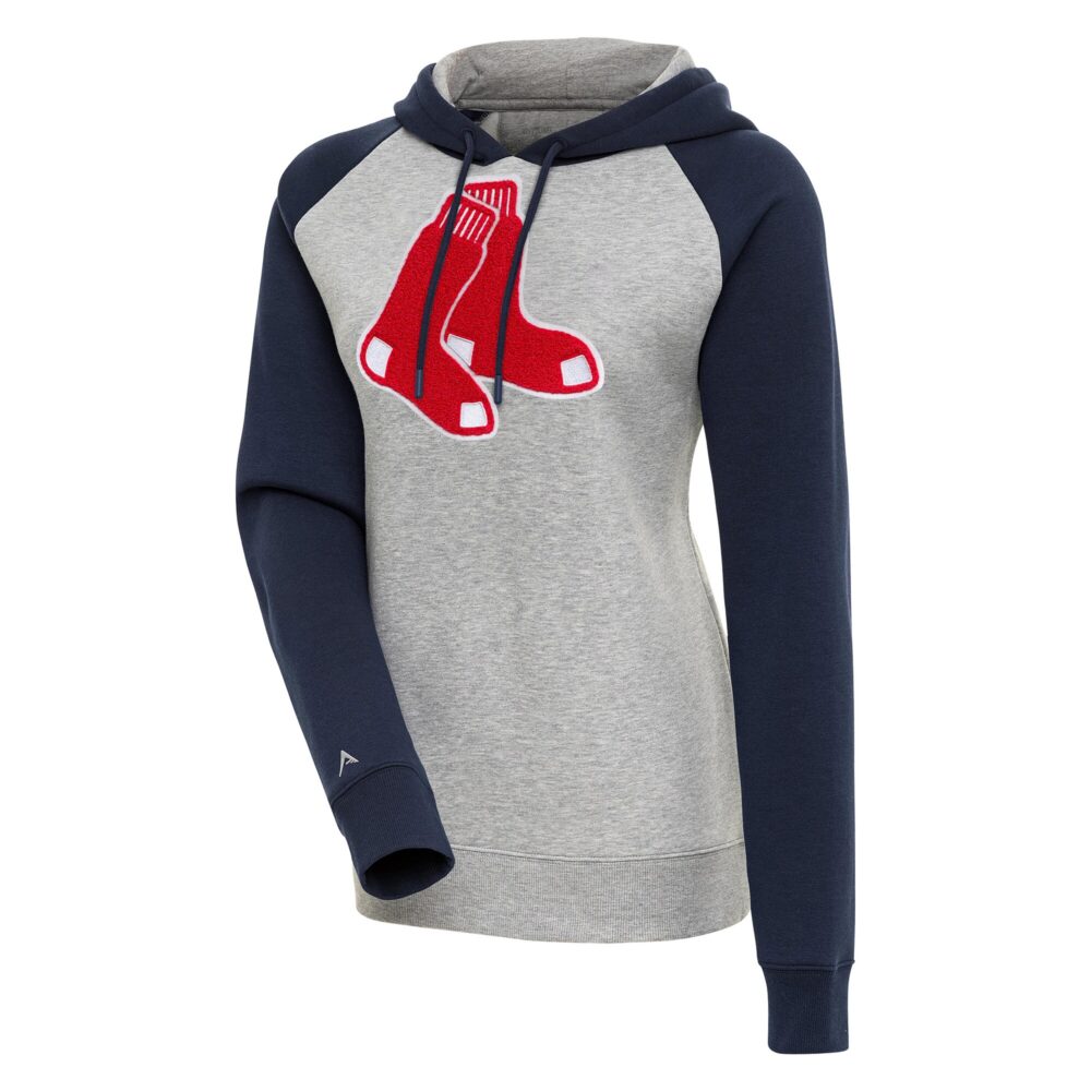 Women's Boston Red Sox  Antigua Heather Gray/Navy Victory Raglan Sleeve Pullover Hoodie