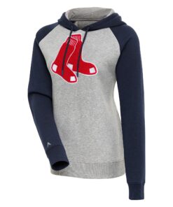 Women's Boston Red Sox  Antigua Heather Gray/Navy Victory Raglan Sleeve Pullover Hoodie