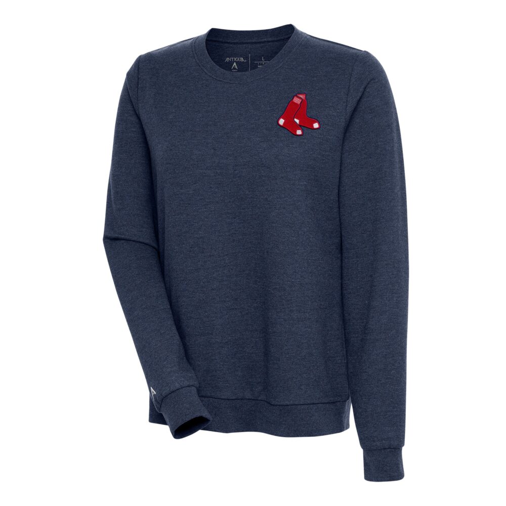 Women's Boston Red Sox Antigua Heather Navy Action Crewneck Pullover Sweatshirt