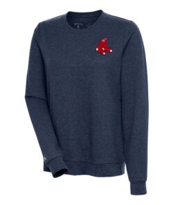 Women's Boston Red Sox Antigua Heather Navy Action Crewneck Pullover Sweatshirt