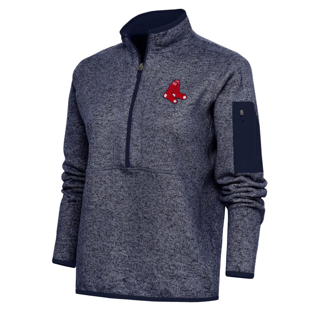 Women's Boston Red Sox Antigua Heather Navy Logo Fortune Quarter-Zip Pullover Jacket