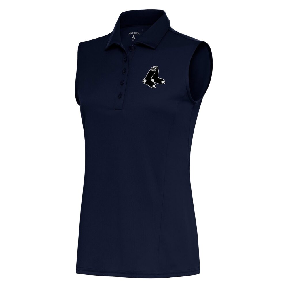 Women's Boston Red Sox  Antigua Navy Brushed Metallic Sleeveless Tribute Polo