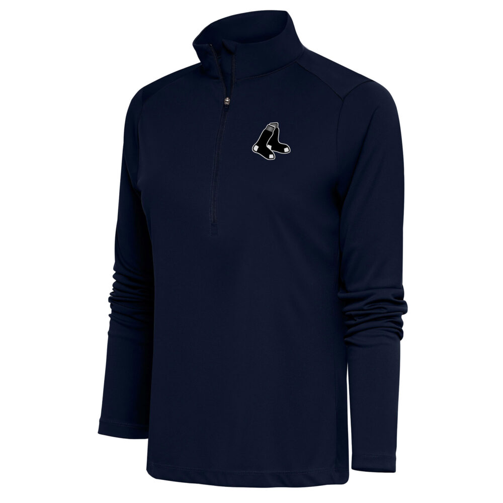 Women's Boston Red Sox  Antigua Navy Brushed Metallic Tribute Half-Zip Pullover Top