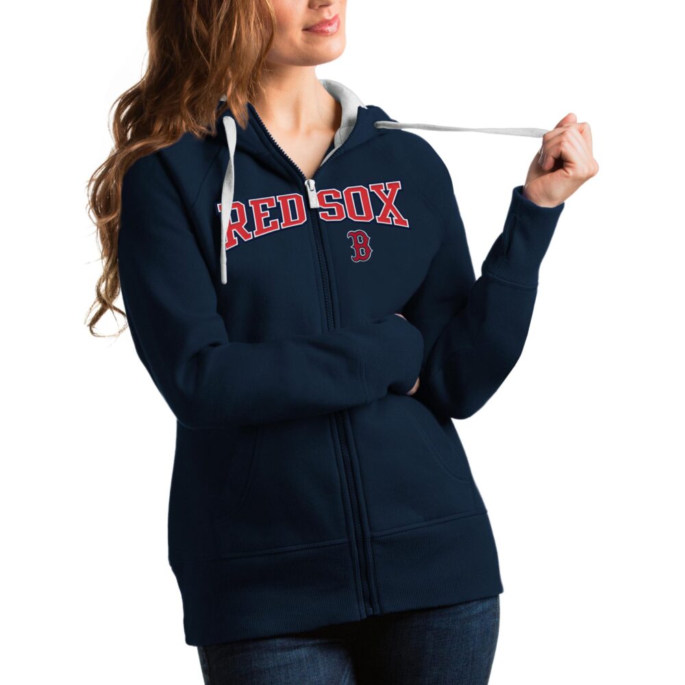 Women's Boston Red Sox Antigua Navy Team Logo Victory Full-Zip Hoodie