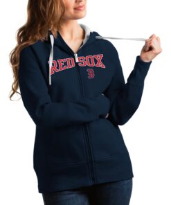 Women's Boston Red Sox Antigua Navy Team Logo Victory Full-Zip Hoodie