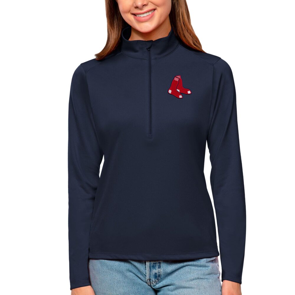 Women's Boston Red Sox Antigua Navy Tribute Quarter-Zip Pullover Top