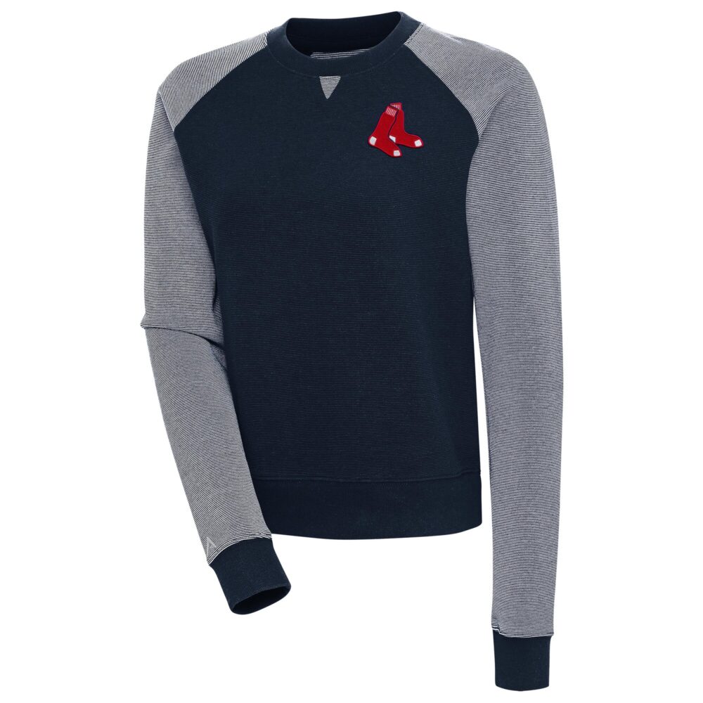 Women's Boston Red Sox  Antigua Navy/White Flier Bunker Tri-Blend Pullover Sweatshirt