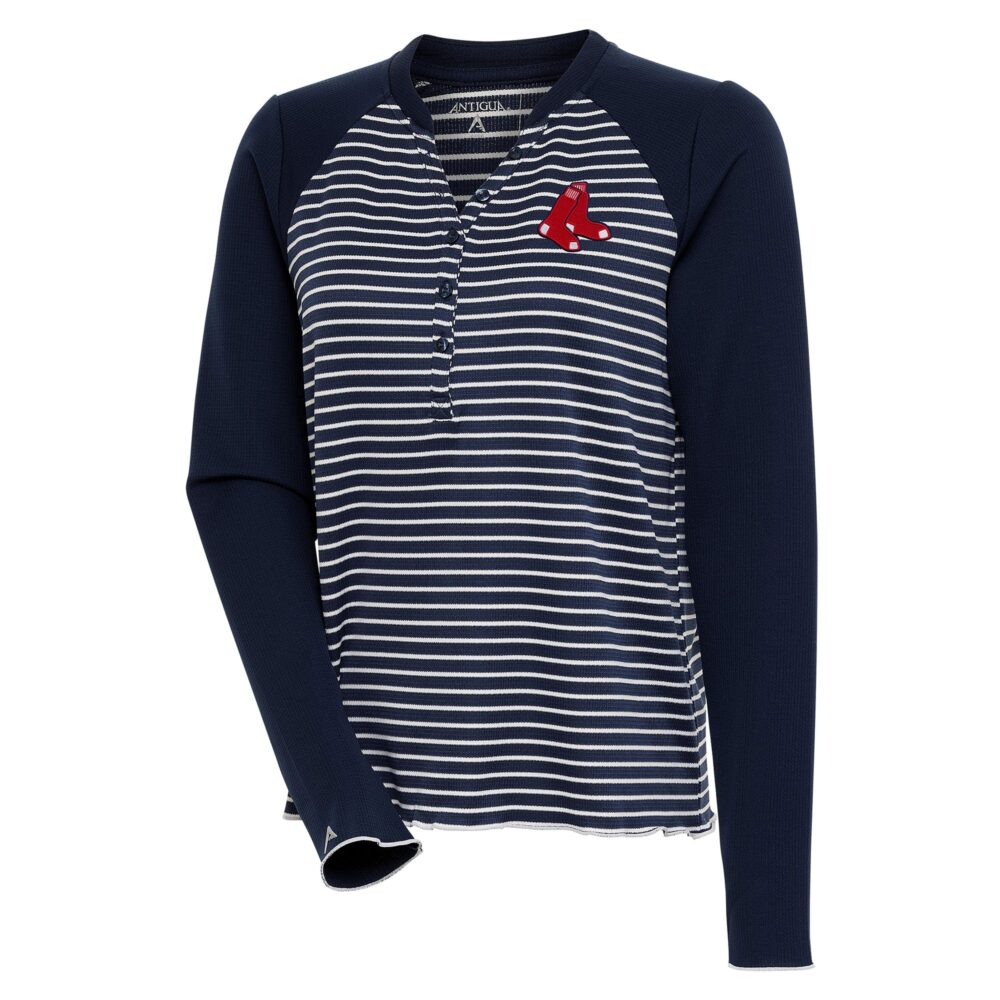 Women's Boston Red Sox  Antigua Navy/White Maverick Henley Long Sleeve T-Shirt