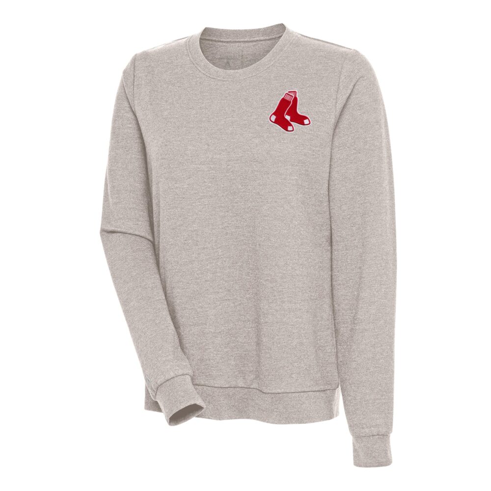 Women's Boston Red Sox Antigua Oatmeal Action Crewneck Pullover Sweatshirt
