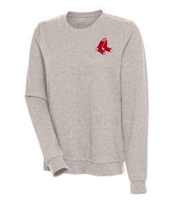 Women's Boston Red Sox Antigua Oatmeal Action Crewneck Pullover Sweatshirt