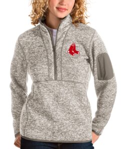 Women's Boston Red Sox Antigua Oatmeal Fortune Quarter-Zip Pullover Jacket