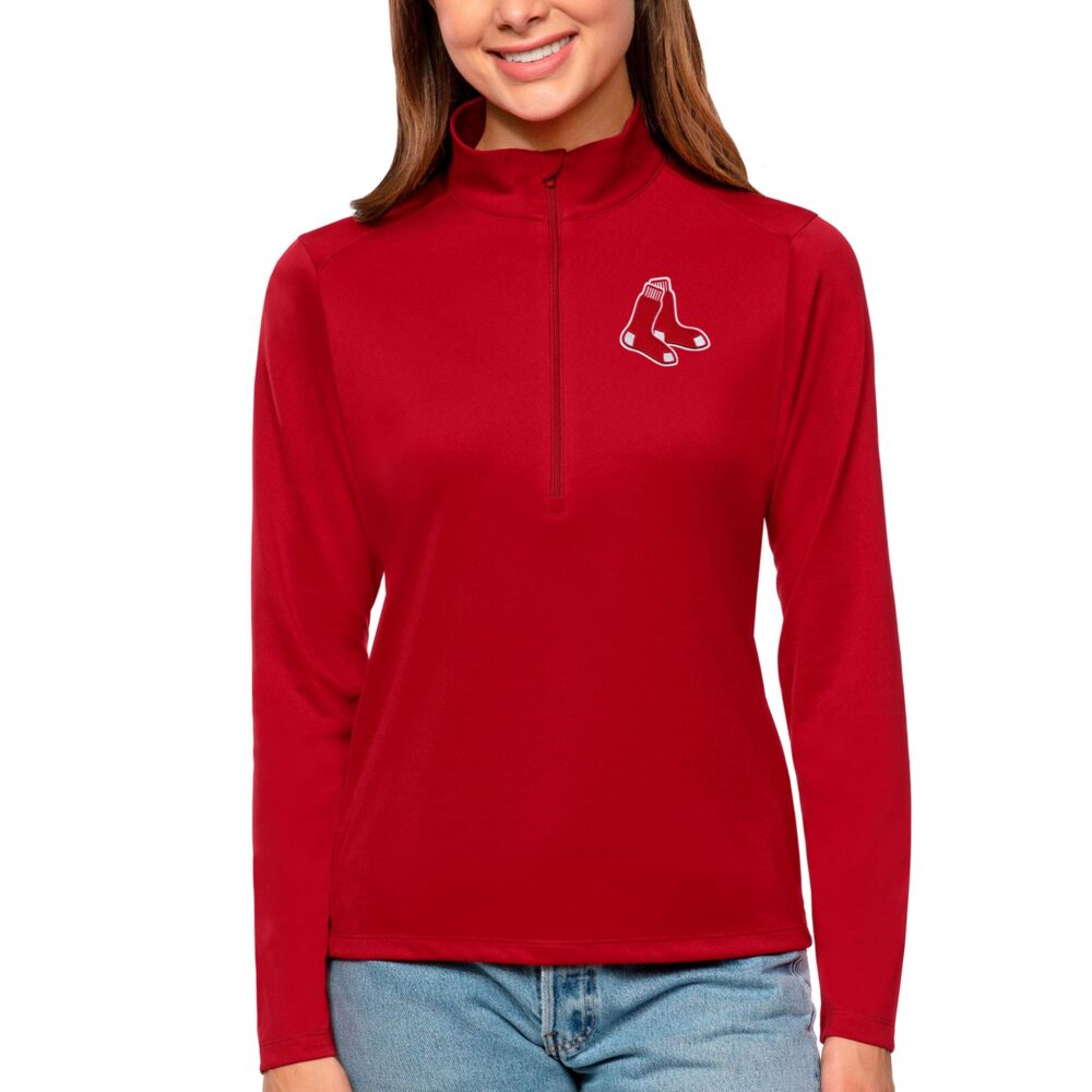 Women's Boston Red Sox Antigua Red Tribute Quarter-Zip Pullover Top