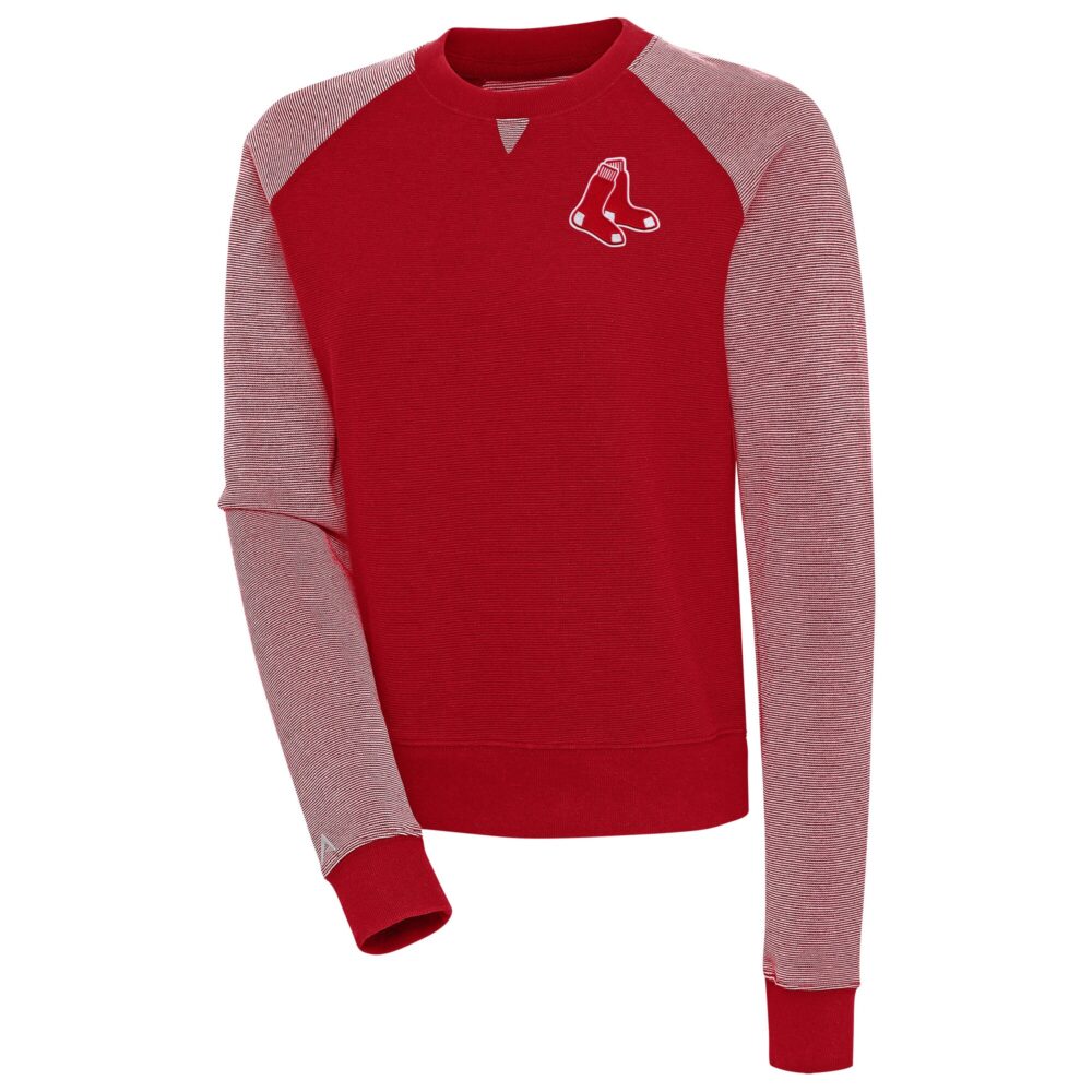 Women's Boston Red Sox  Antigua Red/White Flier Bunker Tri-Blend Pullover Sweatshirt