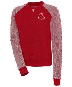 Women's Boston Red Sox  Antigua Red/White Flier Bunker Tri-Blend Pullover Sweatshirt