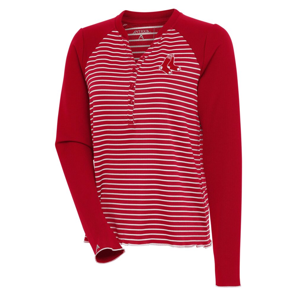 Women's Boston Red Sox  Antigua Red/White Maverick Henley Long Sleeve T-Shirt