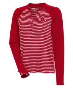 Women's Boston Red Sox  Antigua Red/White Maverick Henley Long Sleeve T-Shirt