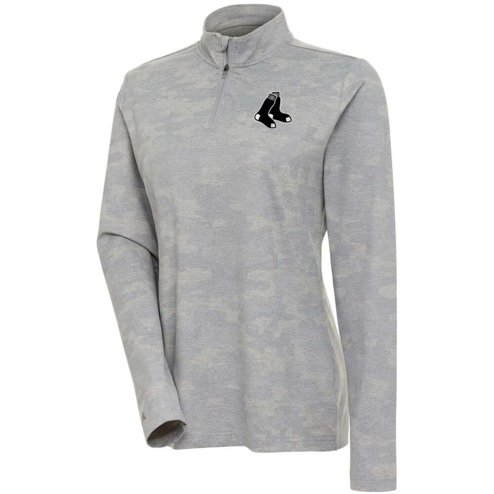 Women's Boston Red Sox  Antigua White Brushed Metallic Respond Quarter-Zip Pullover Top