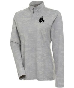 Women's Boston Red Sox  Antigua White Brushed Metallic Respond Quarter-Zip Pullover Top