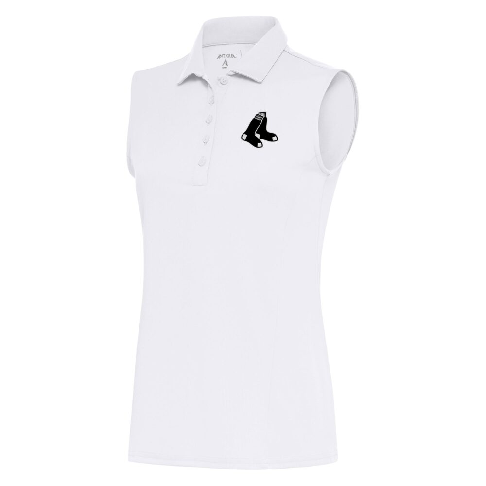 Women's Boston Red Sox  Antigua White Brushed Metallic Sleeveless Tribute Polo