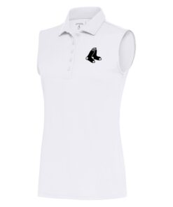 Women's Boston Red Sox  Antigua White Brushed Metallic Sleeveless Tribute Polo